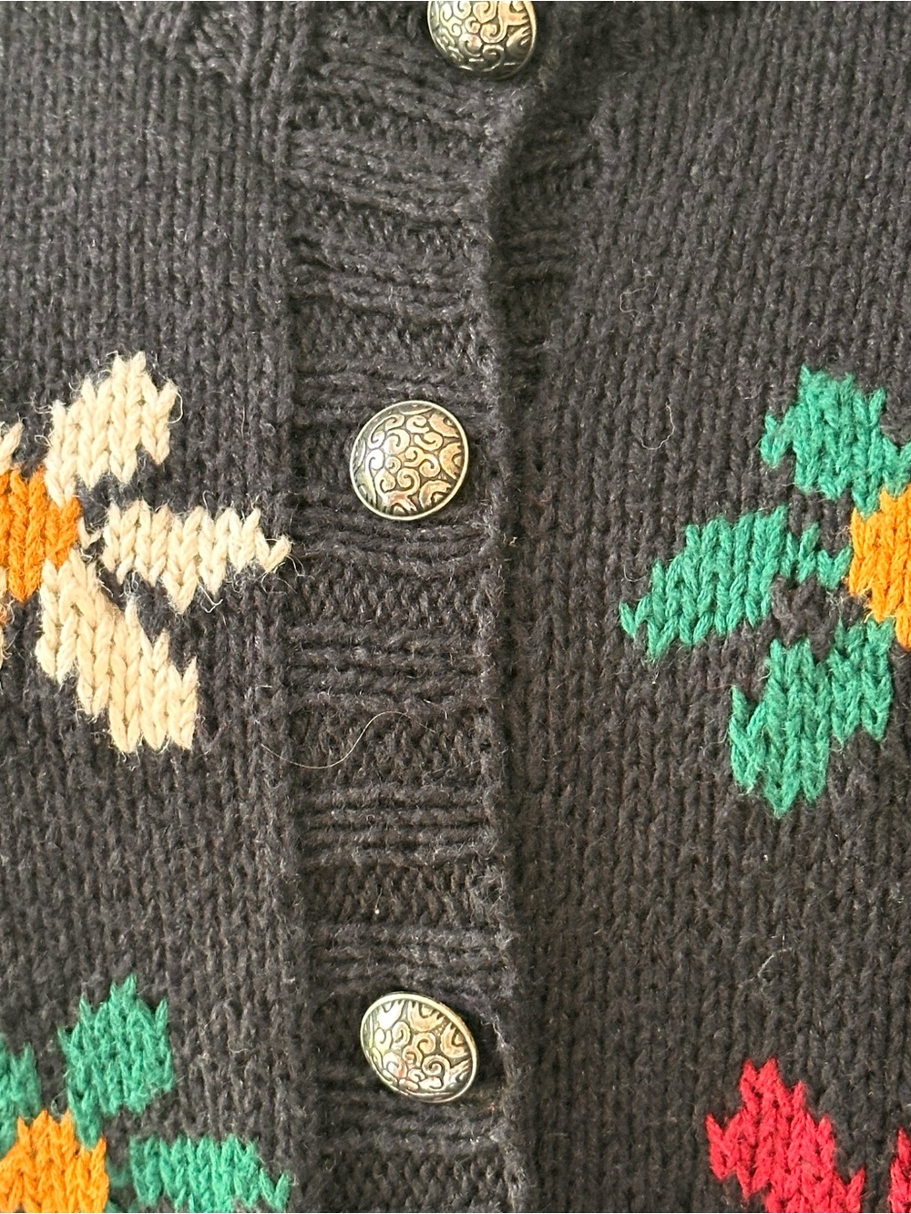 Vintage 80s 90s black Embroidered Cardigan Forenza Rare Elephant Horse Floral - Picture 4 of 9